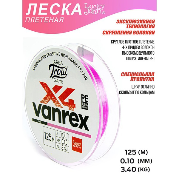 Леска плетёная Lucky John Area Trout Game х4 Braid Pink 125/010
