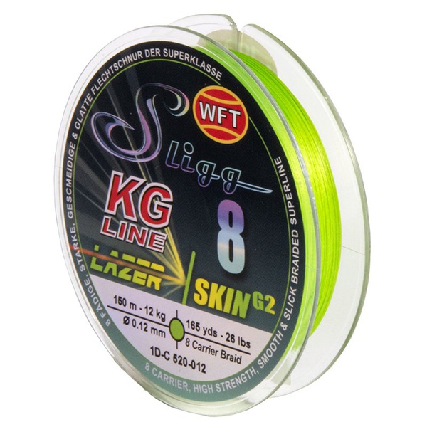 Леска плетёная WFT Kg Sligg Lazer Skin G2 x8 Chartreuse 150/014