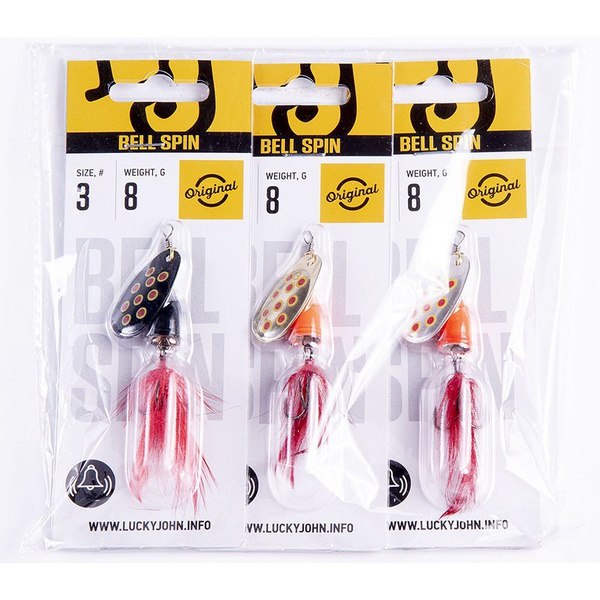 Блесна вращ. Lucky John Bell Spin №3 8г BRD/GRD/SRD, набор 3шт