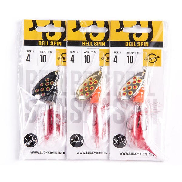 Блесна вращ. Lucky John Bell Spin №4 10г BRD/GRD/SRD, набор 3шт