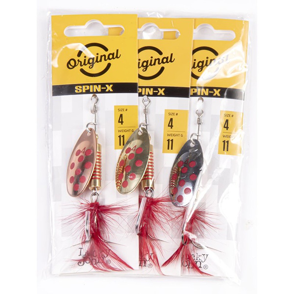 Блесна вращ. Lucky John Spin X Round №4 11г CR/GR/SR, набор 3шт