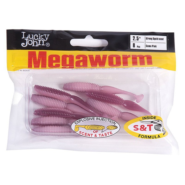 Виброхвосты съедобные Lucky John Pro Series MegaWorm 2,5" (6,3см) 8шт T61