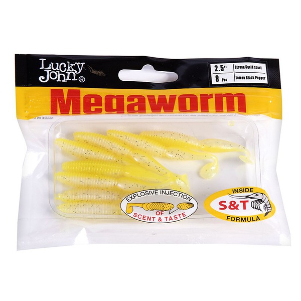 Виброхвосты съедобные Lucky John Pro Series MegaWorm 2,5" (6,3см) 8шт T66