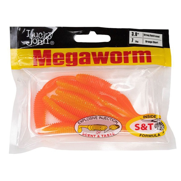 Виброхвосты съедобные Lucky John Pro Series MegaWorm 3" (7,6см) 7шт T26