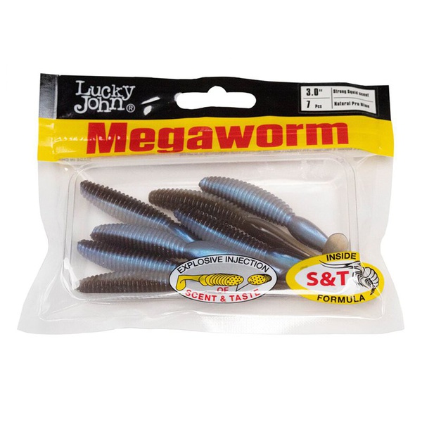 Виброхвосты съедобные Lucky John Pro Series MegaWorm 3" (7,6см) 7шт T46