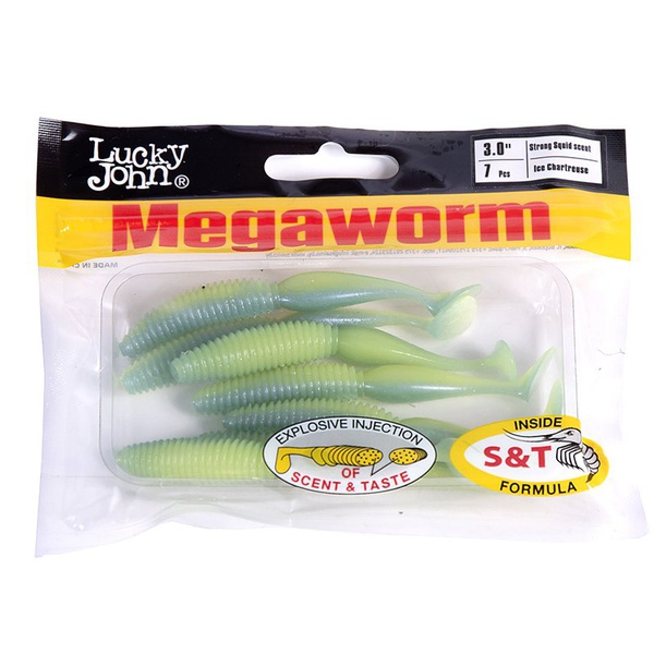 Виброхвосты съедобные Lucky John Pro Series MegaWorm 3" (7,6см) 7шт T57