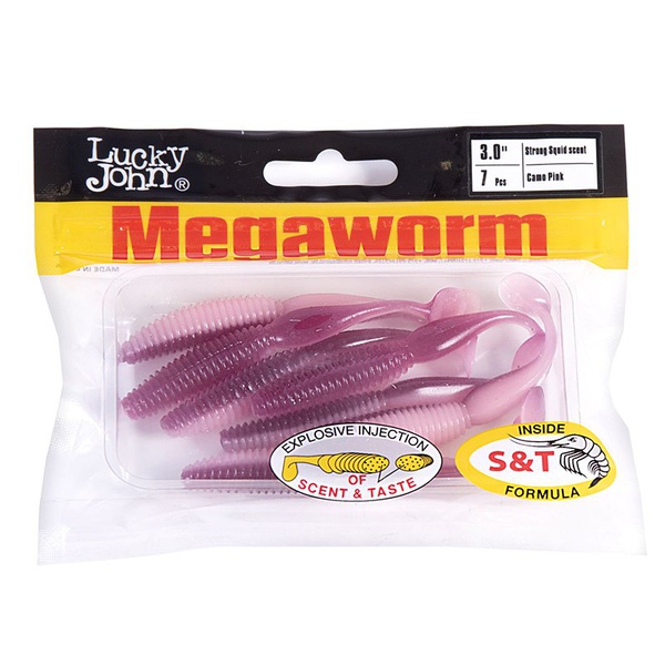 Виброхвосты съедобные Lucky John Pro Series MegaWorm 3" (7,6см) 7шт T61