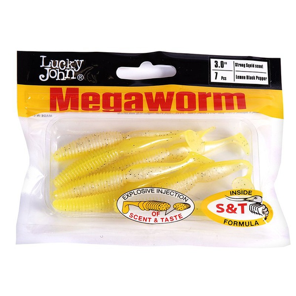 Виброхвосты съедобные Lucky John Pro Series MegaWorm 3" (7,6см) 7шт T66