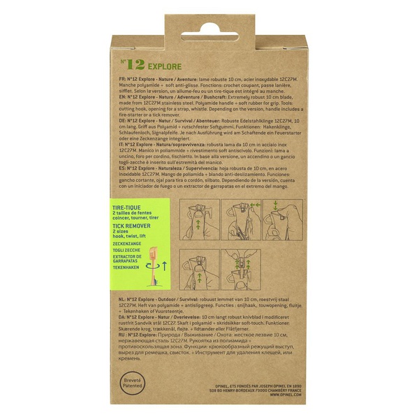 Нож Opinel №12 Explore (c инструментом для удаления клещей)