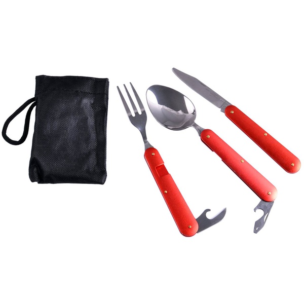 Набор столовых приборов Traveler K8003 (ложка, вилка, нож) красный