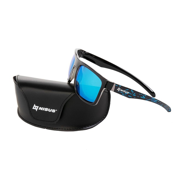 Очки поляризационные Nisus N-OP-LZ0308-B (в жест.чехле) черный/брызги/синие линзы