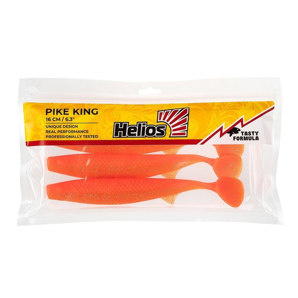 Виброхвост Helios Pike King (16 см, 3шт/уп.) оранжевый/блестки