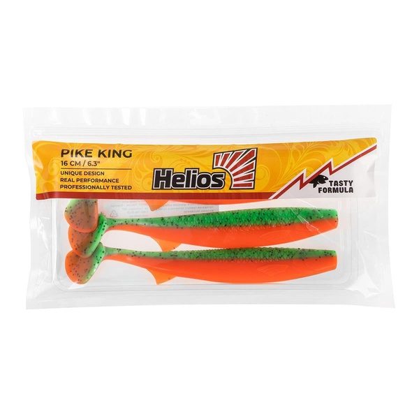 Виброхвост Helios Pike King (16 см, 3шт/уп.) зеленый перец/оранжевый