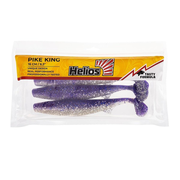 Виброхвост Helios Pike King (16 см, 3шт/уп.) серебряные блестки/фиолетовый