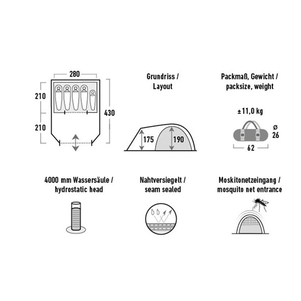 Палатка High Peak Santiago 5 lightgrey/darkgrey/green