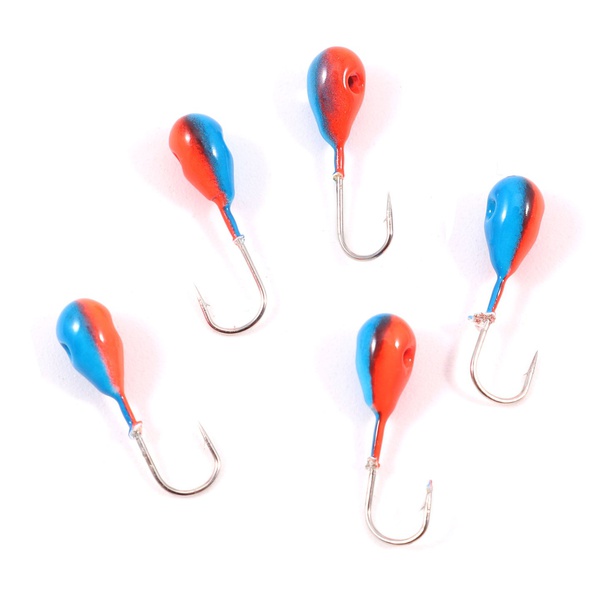 Мормышка вольфрамовая точёная Яман Капля с отверстием Красно-синий, Размер крючка 3