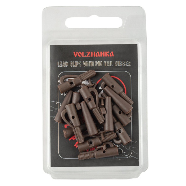 Клипса безопасная Волжанка с фиксатором + конус Lead Clips with Pin Tail Rubber (8шт/уп) Brown