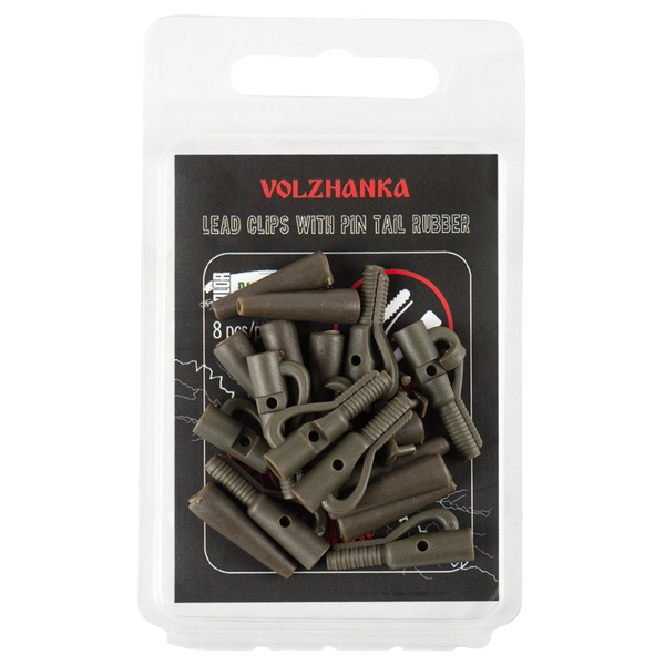 Клипса безопасная Волжанка с фиксатором + конус Lead Clips with Pin Tail Rubber (8шт/уп) Green
