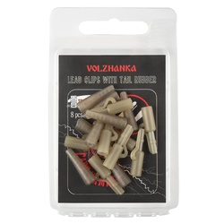 Клипса безопасная + конус Волжанка Lead Clips with Tail Rubber (8шт/уп) Brown