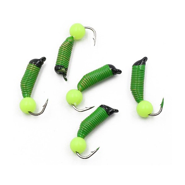 Мормышка вольфрамовая безнасадочная Яман Ручейник №5 Салатовый, Жёлтый шар