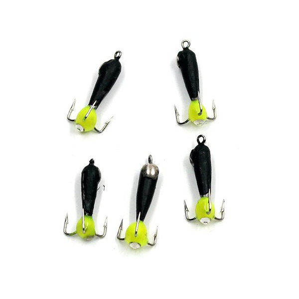 Мормышка вольфрамовая безнасадочная Яман Чёрт с петлёй с коронкой из никеля длинный Чёрный, Жёлтая капля с глазком