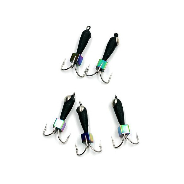 Мормышка вольфрамовая безнасадочная Яман Чёрт с петлёй с коронкой из никеля длинный Кубик хамелеон