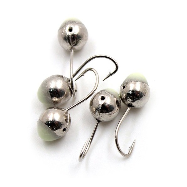 Мормышка свинцовая Яман Шар с отверстием с фосфорной пяткой Никель, d - 4мм