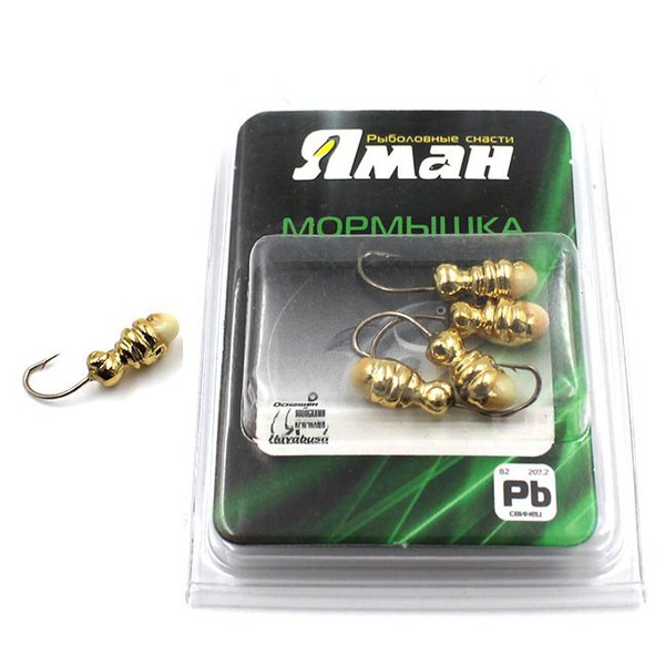 Мормышка свинцовая Яман Шмель с отверстием с фосфорной пяткой Gold plated