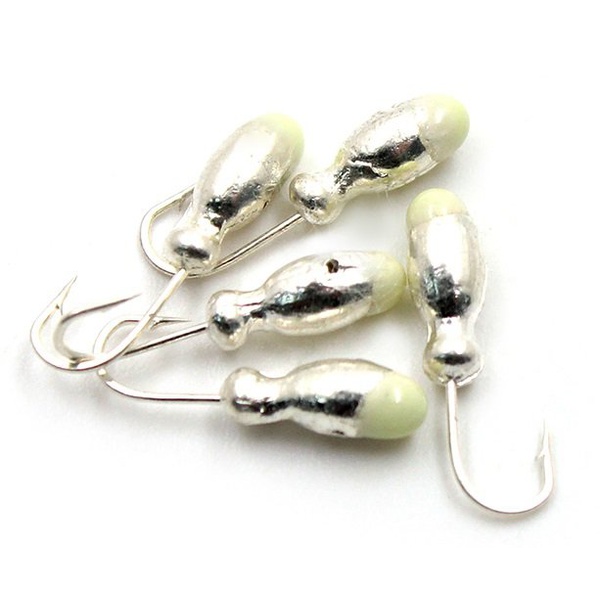 Мормышка свинцовая Яман Щелкун с отверстием с фосфорной пяткой Silver plated