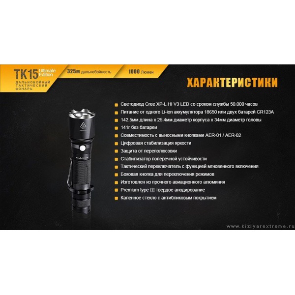 Комплект Fenix TK15UE2016 + акумулятор 3500 + зарядное устройство ARE-X1plus черный