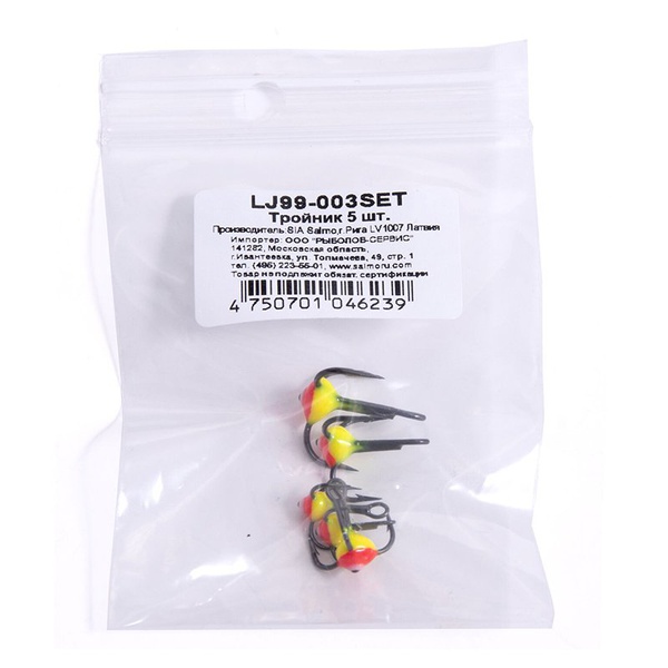 Крючки-тройники Lucky John с каплей (набор 5шт) 03Set