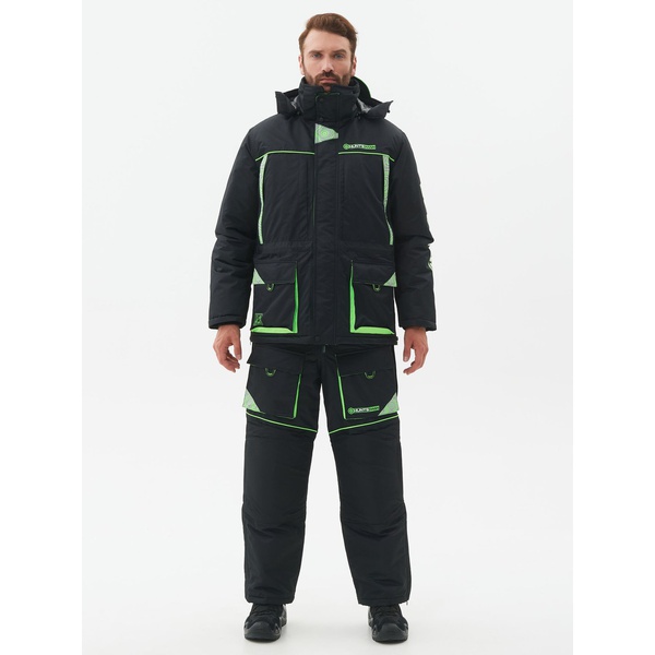 Костюм зимний Huntsman Elbrus Чёрный/Лайм, тк. Hit Membrane