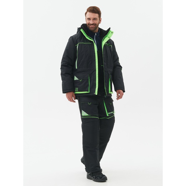 Костюм зимний Huntsman Elbrus Чёрный/Лайм, тк. Hit Membrane