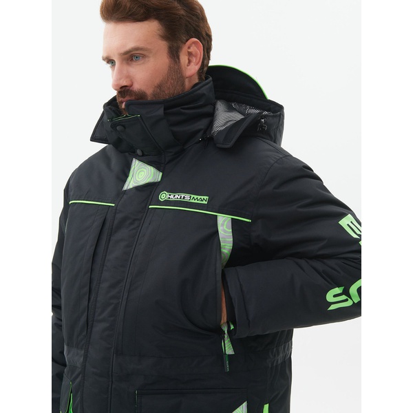 Костюм зимний Huntsman Elbrus Чёрный/Лайм, тк. Hit Membrane