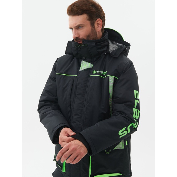 Костюм зимний Huntsman Elbrus Чёрный/Лайм, тк. Hit Membrane