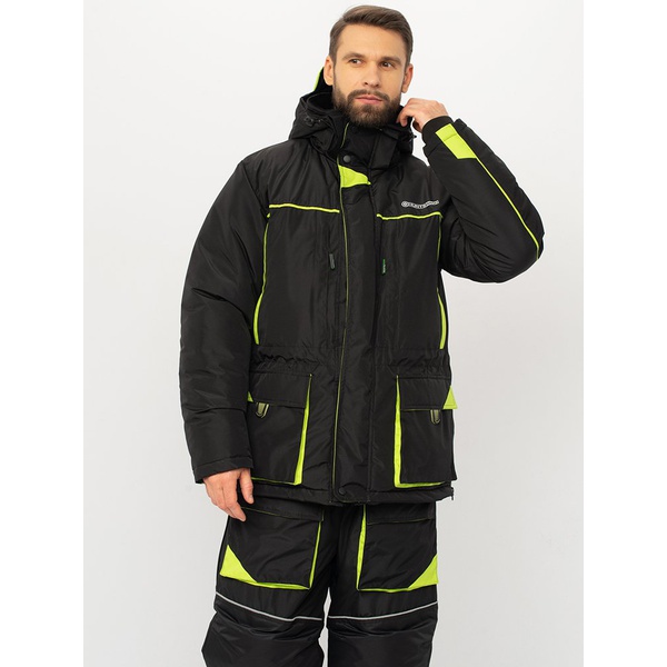 Костюм зимний Huntsman Elbrus Чёрный/Лайм, тк. Hit Membrane