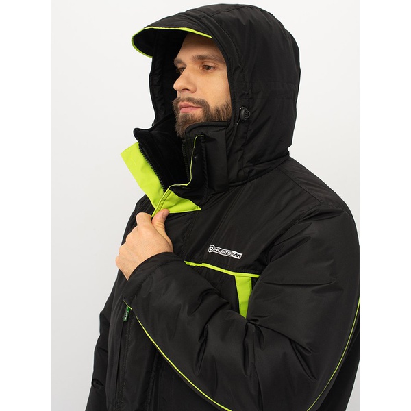 Костюм зимний Huntsman Elbrus Чёрный/Лайм, тк. Hit Membrane