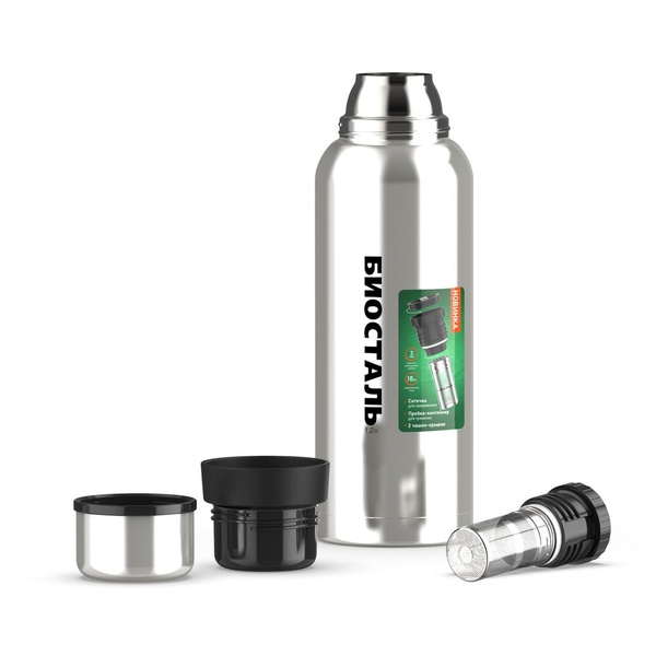 Термос Biostal Охота NBR-1200Z (2 чашки, с ситечком) стальной, 1,2 л