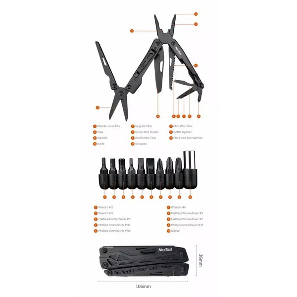 Мультитул NexTool Black Knight, 10 функций