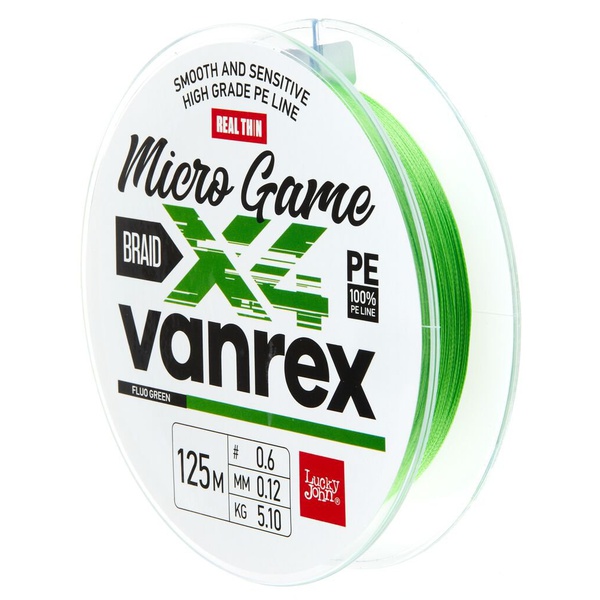 Леска плетёная LJ Vanrex Micro Game х4 Braid Fluo Green 125/012