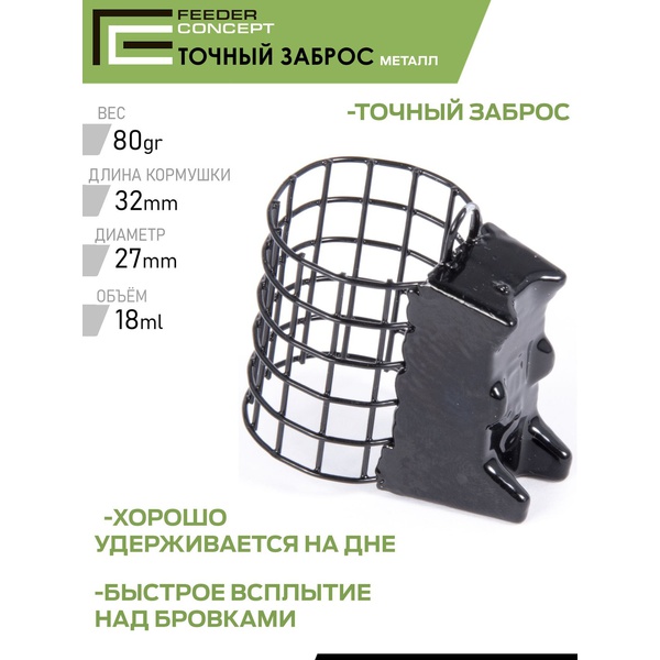 Набор металлических фидерных кормушек FC M1 Точный заброс (40 г/60 г/80 г) 3шт