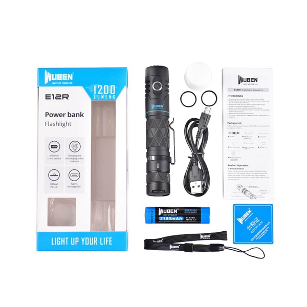 Фонарь светодиодный тактический Wuben E12R+18650 (1200лм, аккумулятор)