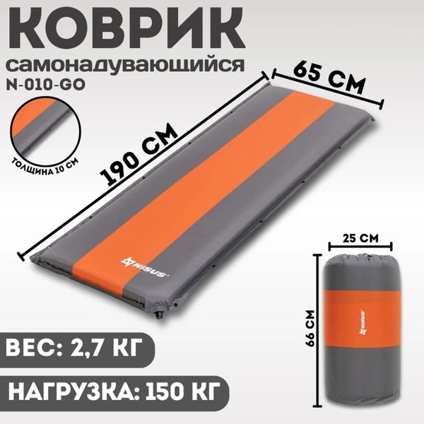 Коврик самонадувающийся Nisus N-010-GO (190x65x10 см)