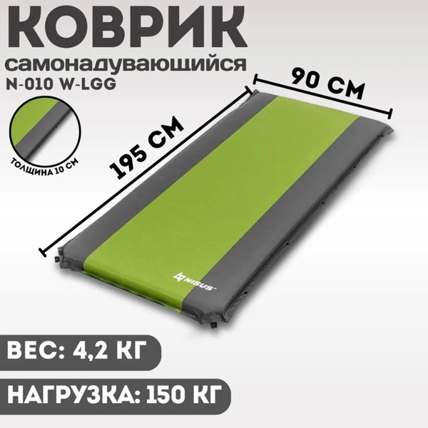 Коврик самонадувающийся Nisus N-010 W-LGG (190x90x10 см)