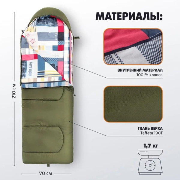 Спальный мешок Helios Olympus (210x70 см) зеленый/город, 400 гр/м²