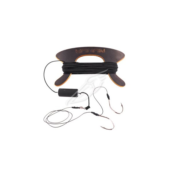 Оснастка готовая для ловли сома Yaman (шнур 25 м, груз 300 гр, крючки №8, на мотовиле)