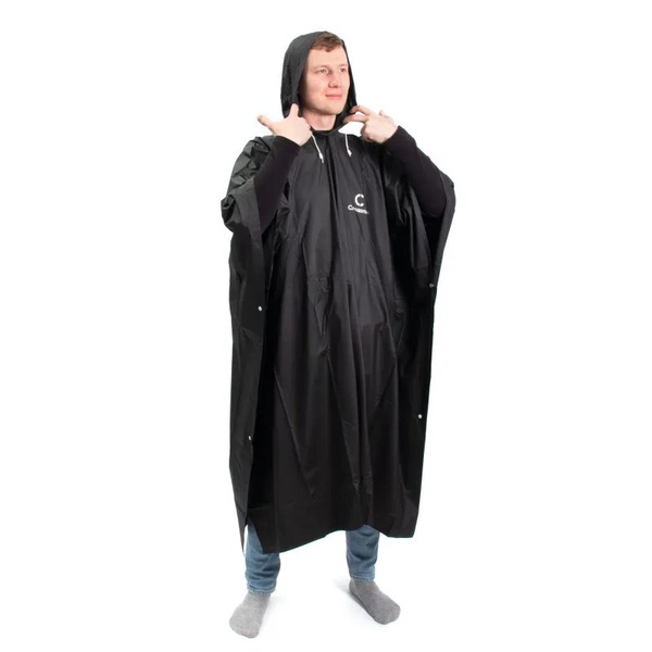 Плащ-дождевик Следопыт, плотный EVA, на кнопках, с капюшоном Чёрный