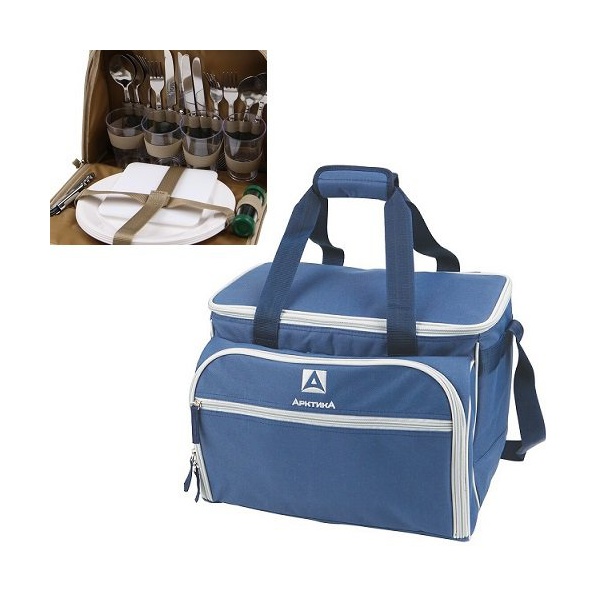 Термосумка с набором посуды Арктика синий, 4 персоны