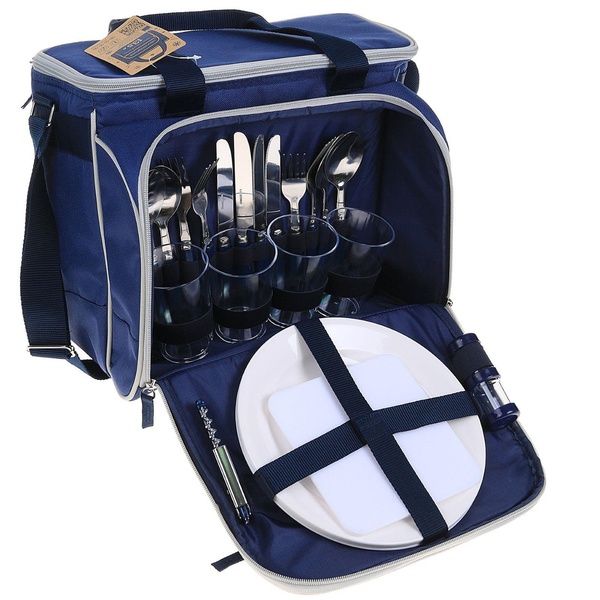 Термосумка с набором посуды Арктика синий, 4 персоны