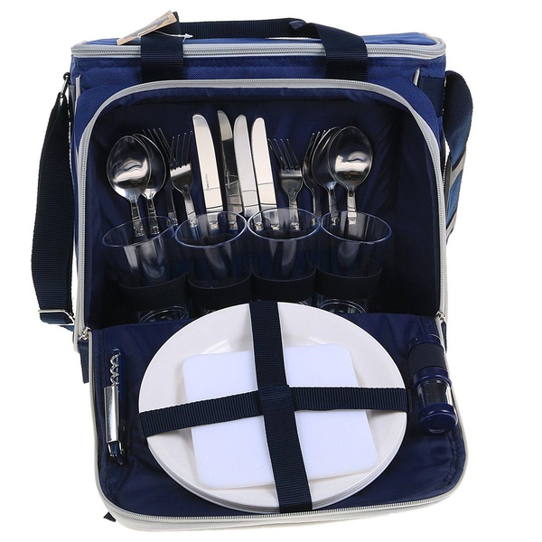 Термосумка с набором посуды Арктика синий, 4 персоны